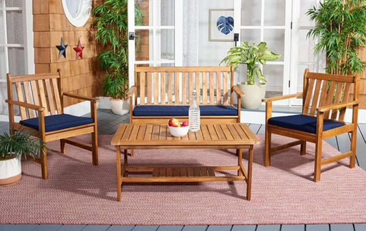 Safavieh - Burbank 4 Pc Outdoor Set - Natural - Navy - PAT7006D veiw 2