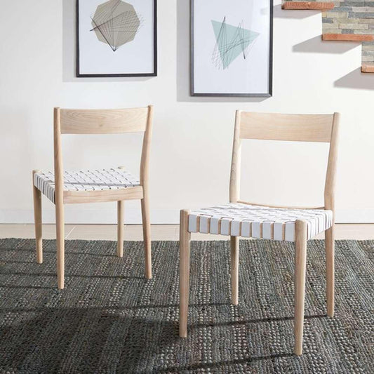 Safavieh - Eluned Leather Dining Chair - White - Natural (Set of 2) - DCH1201B-SET2 veiw 2