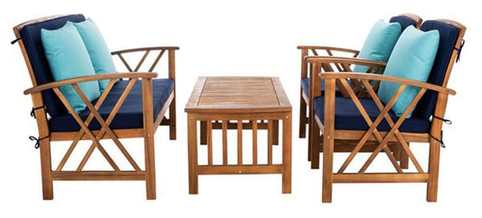 Safavieh - Fontana 4 Pc Outdoor Set - Natural - Nvy+Solid Plw - PAT7008C veiw 2