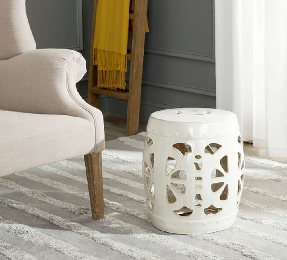 Safavieh - Stencil Blossom Garden Stool - Creme - ACS4536B veiw 1