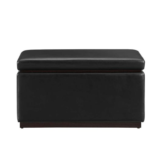Linon Home Decor - Blanche Rectangle Storage Ottoman, Black Faux Leather - ST014BLKPU01ASU veiw 2