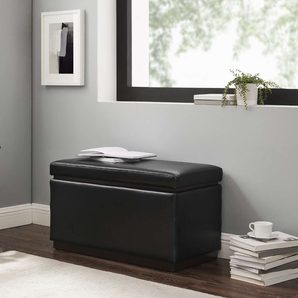 Linon Home Decor - Blanche Rectangle Storage Ottoman, Black Faux Leather - ST014BLKPU01ASU veiw 9