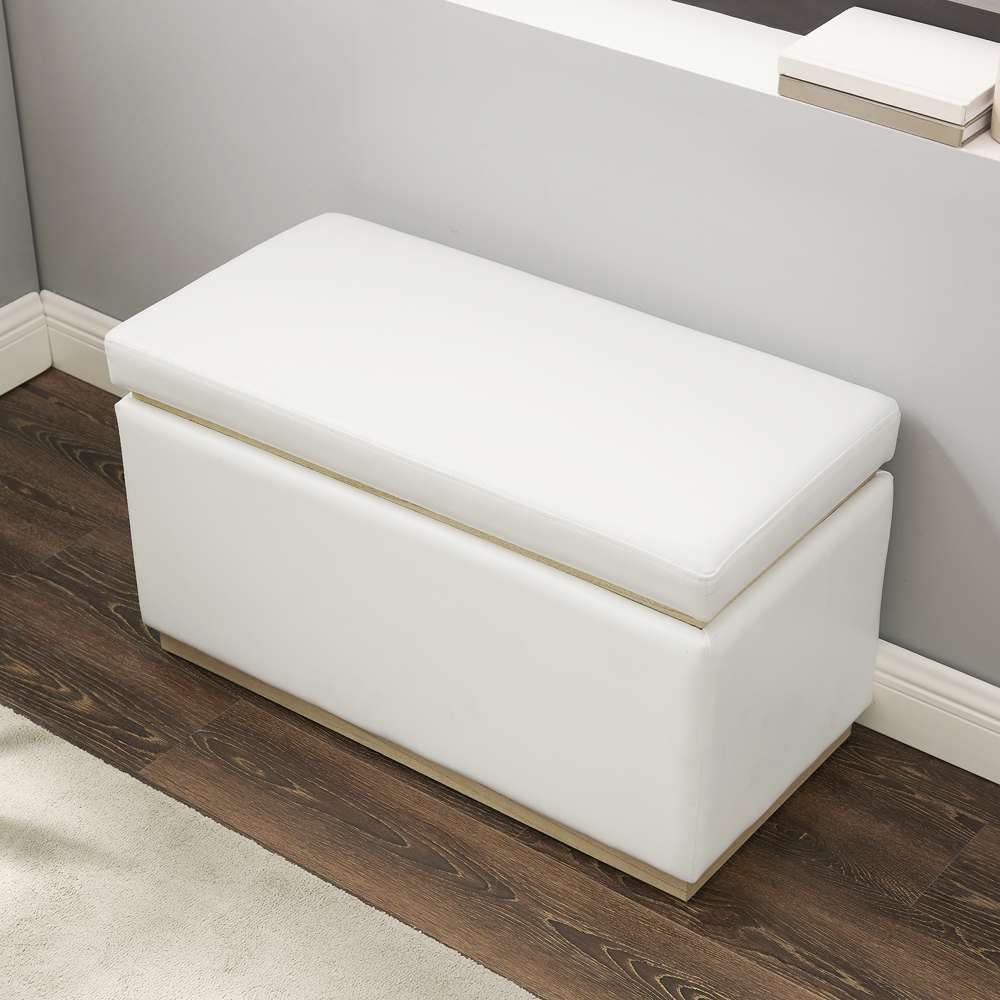 Linon Home Decor - Blanche Rectangle Storage Ottoman, White Faux Leather - ST014WHTPU01ASU veiw 11