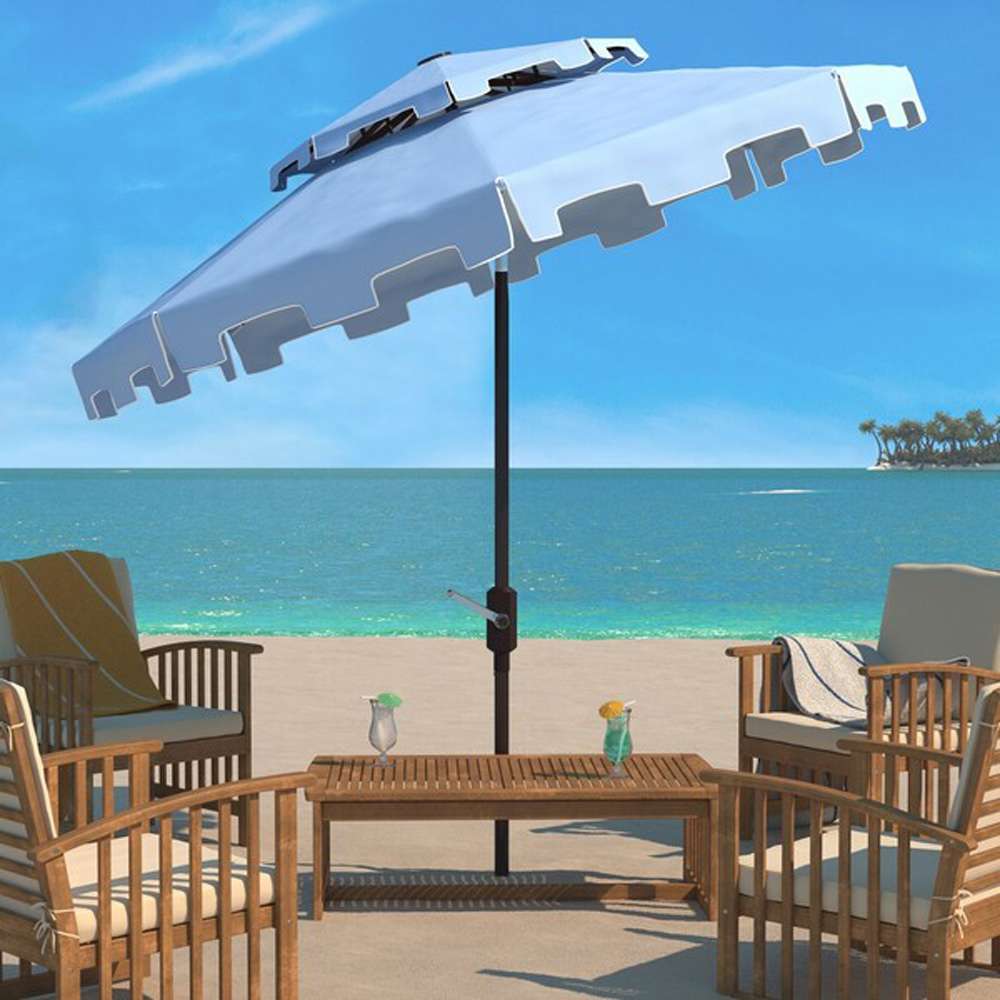 Safavieh - Zimmerman 9Ft Double Top Umbrella - Baby Blue - White - PAT8200D veiw 2