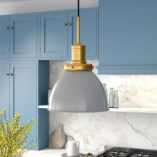 Hudson & Canal - Madison 12in Wide Pendant with Metal Shade in Matte Gray/Brass/Matte Gray - PD0741 veiw 2