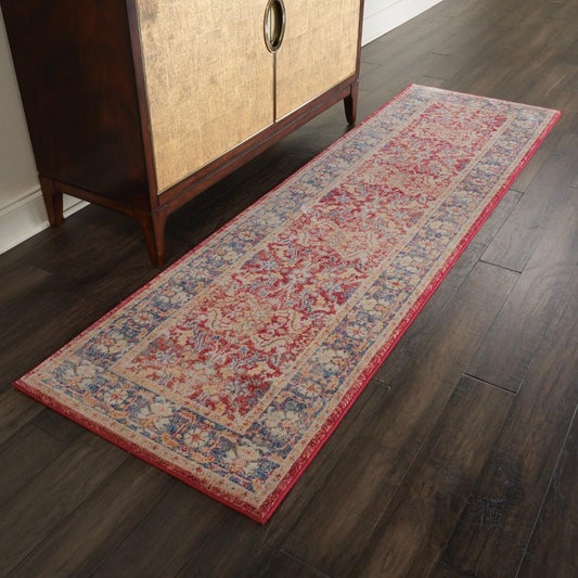 Nourison - Ankara Global ANR02 Red and Blue Multicolor 24in x 8 Low-pile Hallway Rug - ANR02-99446456427_CLOSEOUT veiw 2