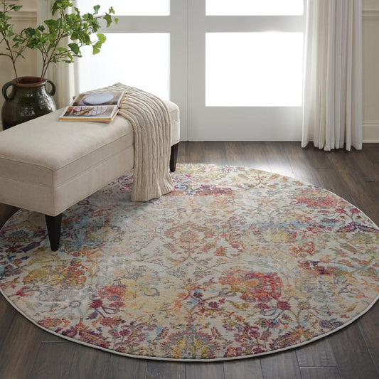 Nourison - Ankara Global ANR06 White and Orange 4 x Round French Country Area Rug - ANR06-99446457202_CLOSEOUT veiw 2