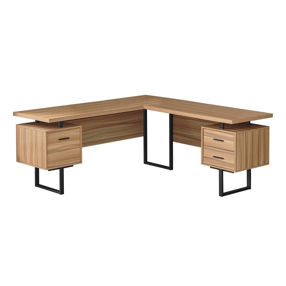 Monarch Specialties - Computer Desk, Home Office, Corner, Left, Right Set-Up, Storage Drawers, 70inL, L Shape, Work, Laptop, Metal, Laminate, Brown, Black, Contemporary, Modern - I-7612 veiw 1