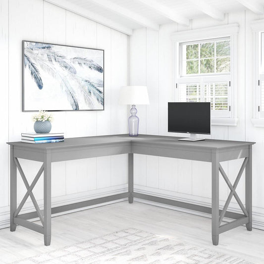Bush Furniture - Key West 60W L Shaped Desk in Cape Cod Gray - KWD160CG-03 veiw 2