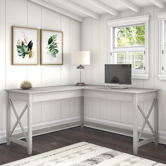 Bush Furniture - Key West 60W L Shaped Desk in Linen White Oak - KWD160LW-03 veiw 2