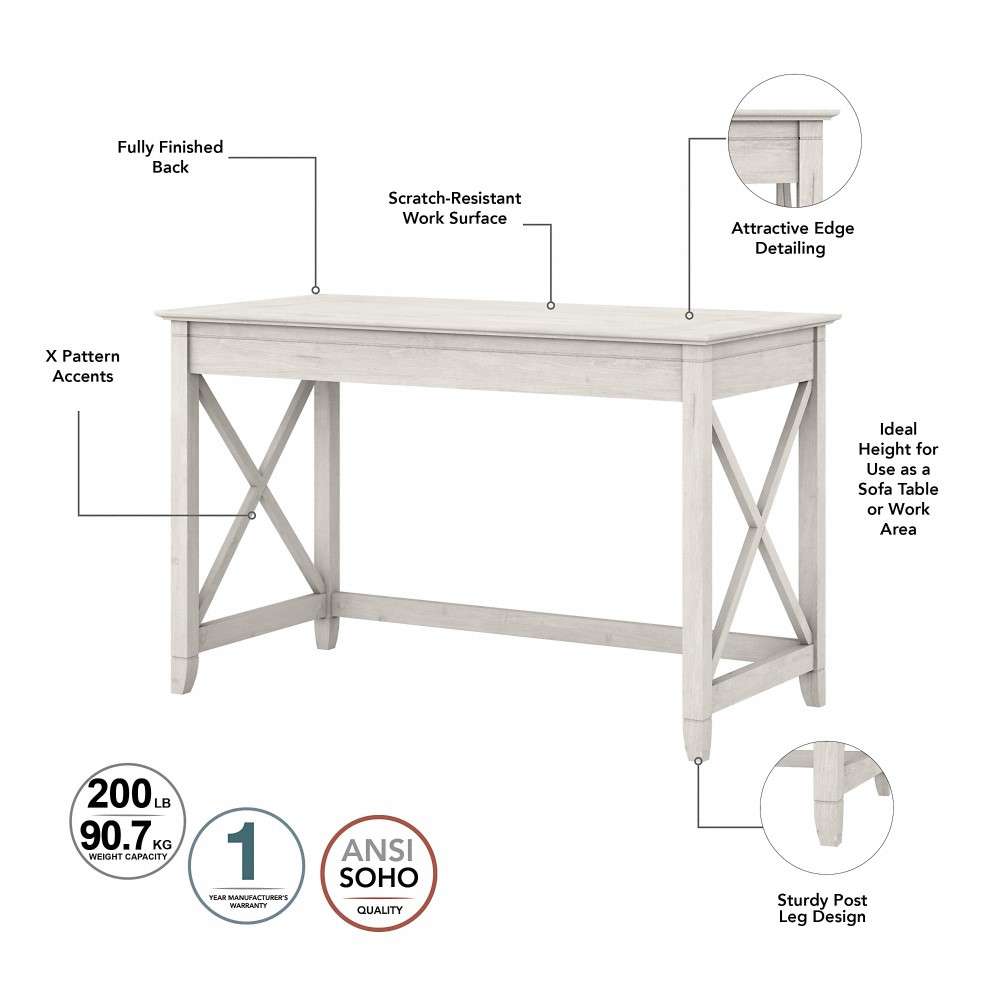 Bush Furniture - Key West 48W Writing Desk with Mid Back Tufted Office Chair in Linen White Oak - KWS021LW veiw 6