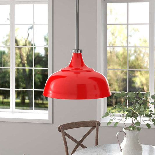 Hudson & Canal - Mackenzie 10.75in Wide Pendant with Metal Shade in Poppy Red/Polished Nickel/Poppy Red - PD1451 veiw 2