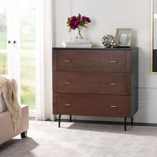 Safavieh - Genevieve 3 Drawer Dresser - Walnut - Black - DRS5000A veiw 2