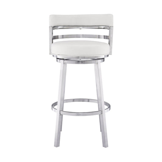 Armen Living - Madrid 26in Counter Height Swivel White Faux Leather and Brushed Stainless Steel Bar Stool - LCMABABSWH26 veiw 2