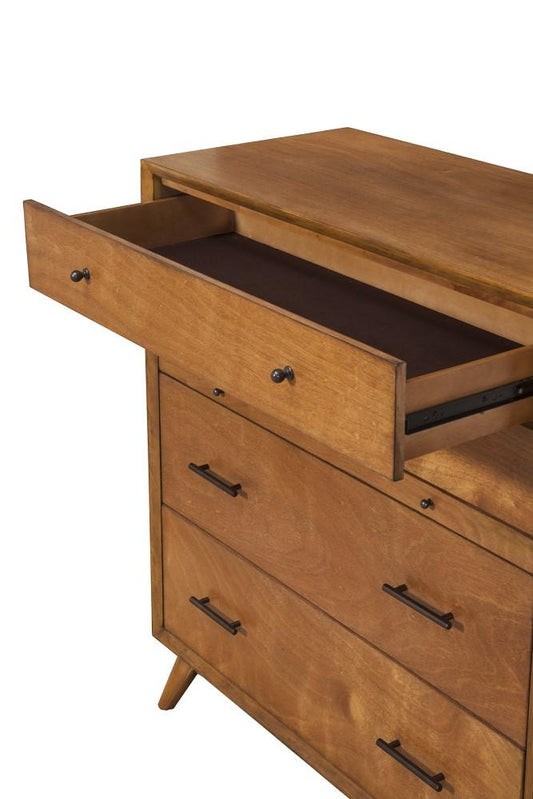 Alpine Furniture - Flynn Mid Century Modern 4 Drawer Multifunction Chest w/Pull Out Tray, Acorn - 966-05 veiw 2