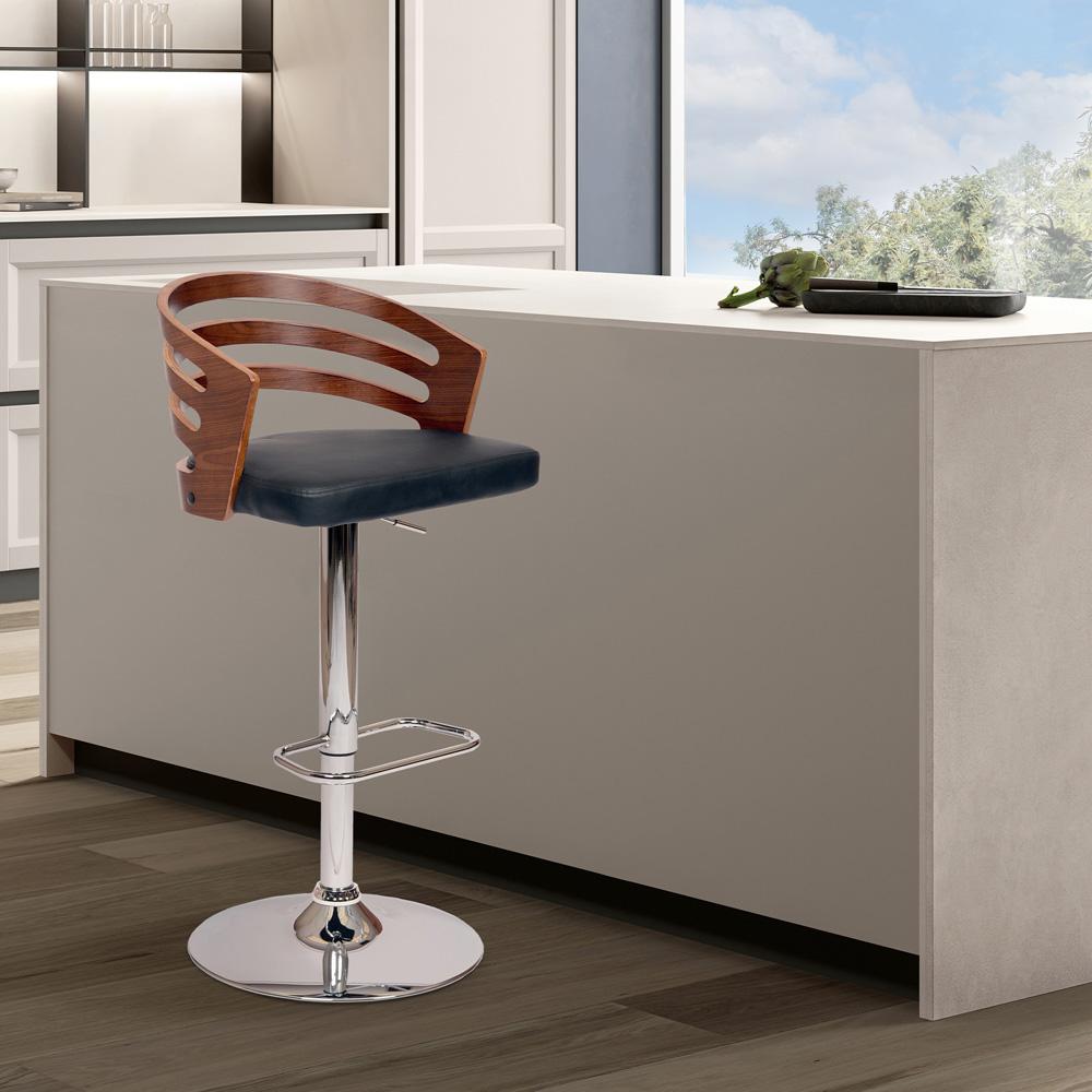 Armen Living - Adele Adjustable Height Swivel Black Faux Leather and Walnut Wood Bar Stool with Chrome Base - LCADSWBABLWA veiw 4