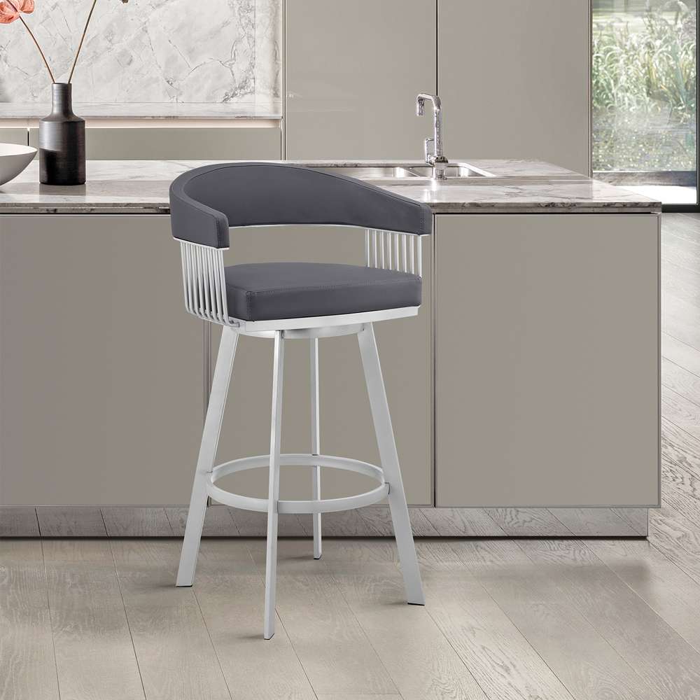 Armen Living - Bronson 25in Slate Grey Faux Leather and Silver Metal Bar Stool - 795044878257 veiw 8
