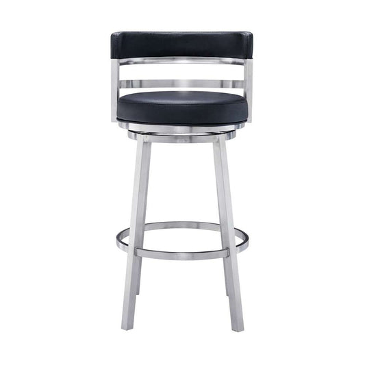 Armen Living - Titana 30in Bar Height Swivel Black Faux Leather and Brushed Stainless Steel Bar Stool - 840254335103 veiw 2
