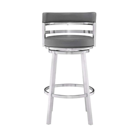 Armen Living - Titana 30in Bar Height Swivel Grey Faux Leather and Brushed Stainless Steel Bar Stool - 840254335066 veiw 2