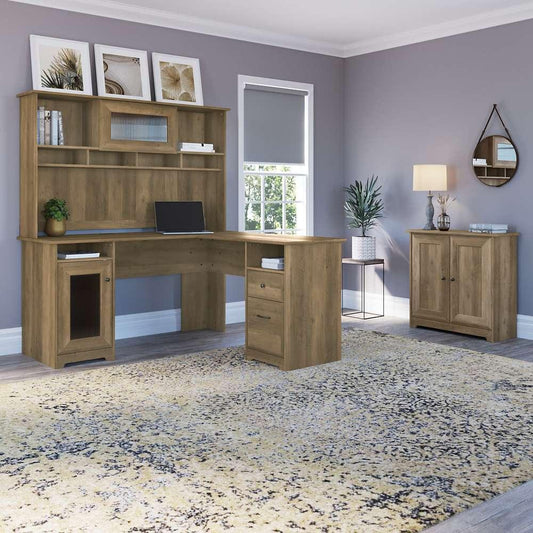 Bush Furniture - Cabot L Shaped Desk with Hutch and Small Storage Cabinet with Doors in Reclaimed Pine - CAB016RCP veiw 2