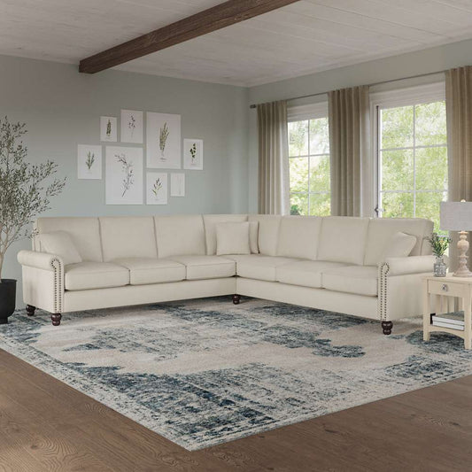 Bush Furniture - Coventry 111W L Shaped Sectional Couch in Cream Herringbone - CVY110BCRH-03K