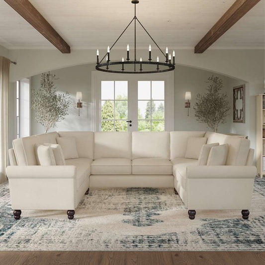 Bush Furniture - Coventry 113W U Shaped Sectional Couch in Cream Herringbone - CVY112BCRH-03K veiw 2