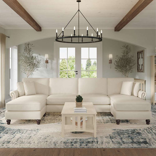 Bush Furniture - Coventry 131W Sectional Couch with Double Chaise Lounge in Cream Herringbone - CVY130BCRH-03K veiw 2