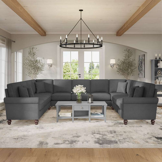 Bush Furniture - Coventry 137W U Shaped Sectional Couch in Charcoal Gray Herringbone - CVY135BCGH-03K veiw 2