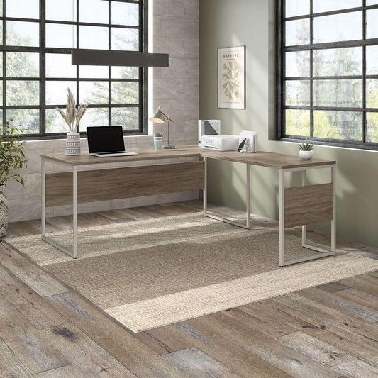 Bush Furniture - Hybrid 72W x 30D L Shaped Table Desk with Metal Legs in Modern Hickory - HYB026MH veiw 2