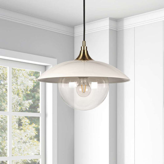 Hudson & Canal - Alvia 14.5in Wide Pendant with Metal/Glass Shade in Pearled White/Brass/Clear - PD0221 veiw 2