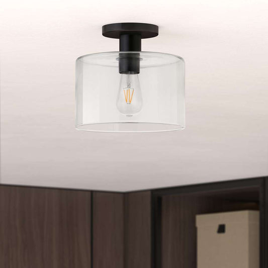 Hudson & Canal - Henri 10in Wide Semi Flush Mount with Glass Shade in Matte Black/Clear - SF0808 veiw 2