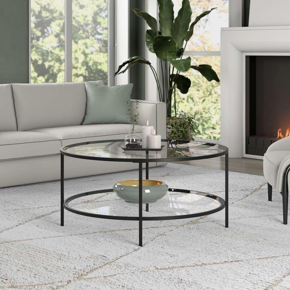 Hudson & Canal - Sivil 36in Wide Round Coffee Table with Glass Top in Blackened Bronze - CT0144 veiw 2