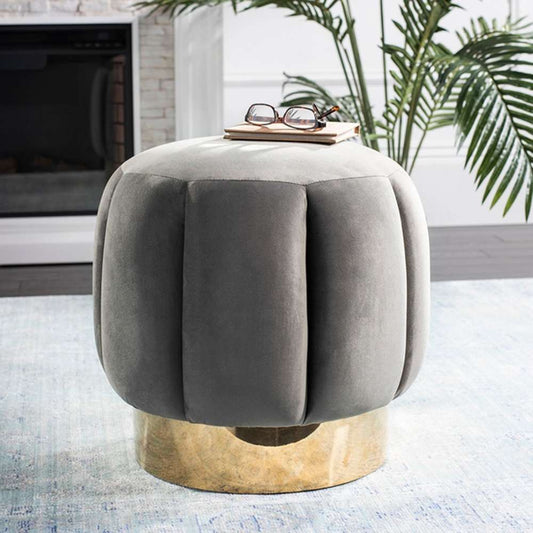 Safavieh - Maxine Channel Tufted Ottoman - Dark Grey - Gold - SFV4707B veiw 2