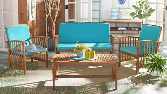 Safavieh - Rocklin 4 Pc Outdoor Set - Natural - Aqua - PAT7007Q veiw 2