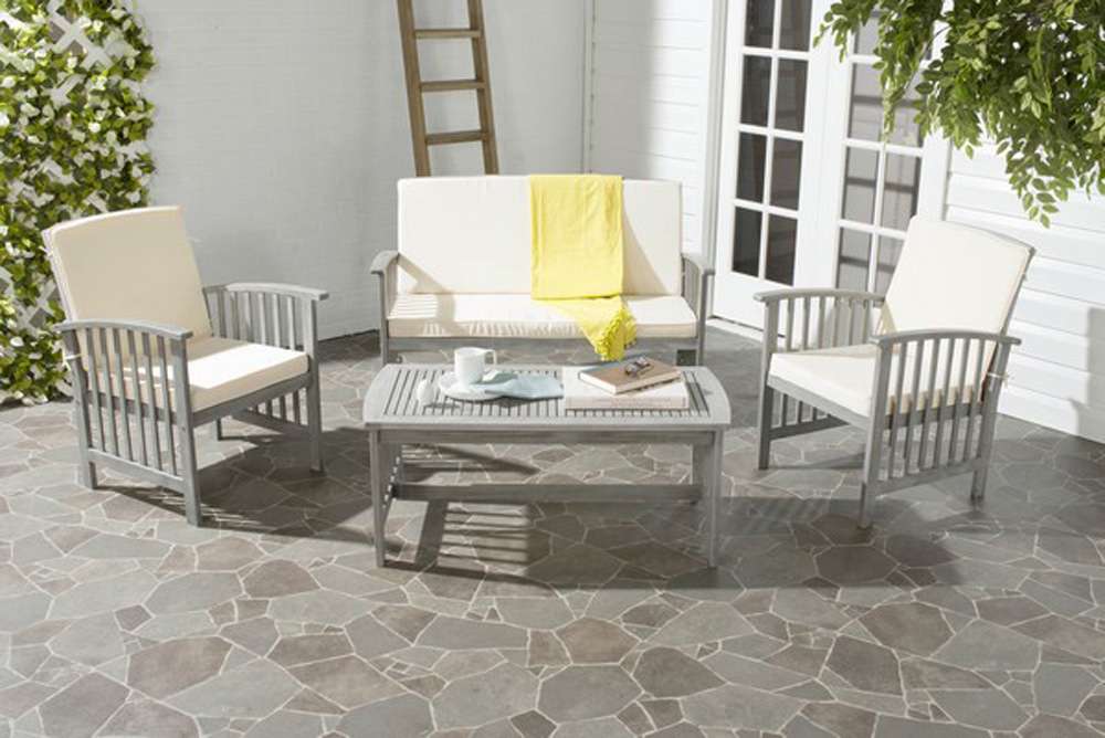 Safavieh - Rocklin 4 Pc Outdoor Set - Grey - Beige - PAT7007B veiw 1