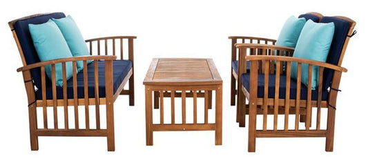 Safavieh - Rocklin 4 Pc Outdoor Set - Natural - Nvy+Solid Plw - PAT7007C veiw 2