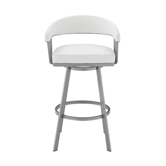 Armen Living - Chelsea 26in Counter Height Swivel Bar Stool in Silver Finish and White Faux Leather - LCCSBASLWH26 veiw 2