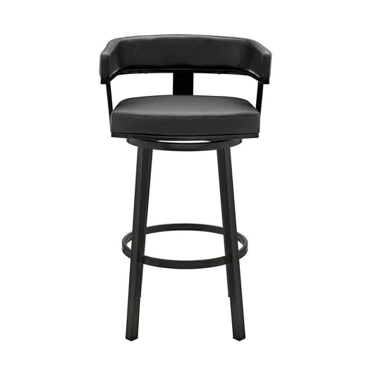 Armen Living - Cohen 30in Bar Height Swivel Bar Stool in Black Finish and Black Faux Leather - 721535761937 veiw 2