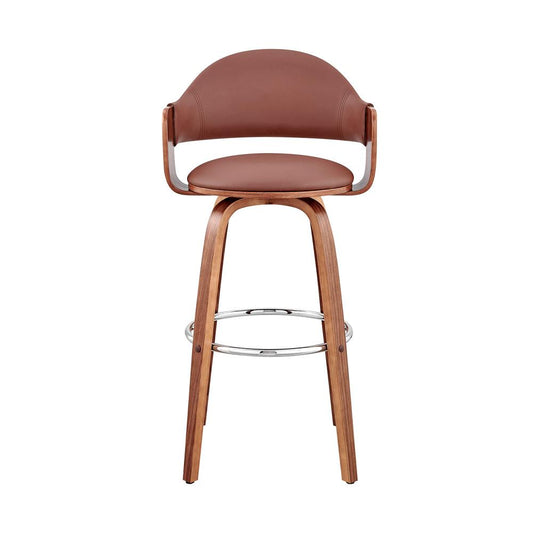 Armen Living - Daxton 26in Brown Faux Leather and Walnut Wood Bar Stool - LCDXBAWABR26 veiw 2