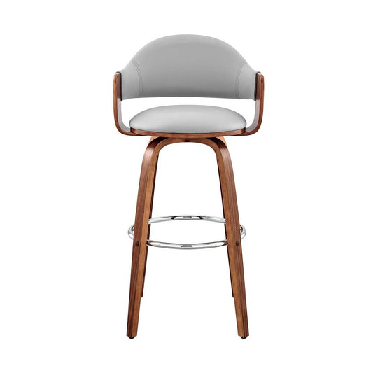 Armen Living - Daxton 26in Gray Faux Leather and Walnut Wood Bar Stool - LCDXBAWAGR26 veiw 2
