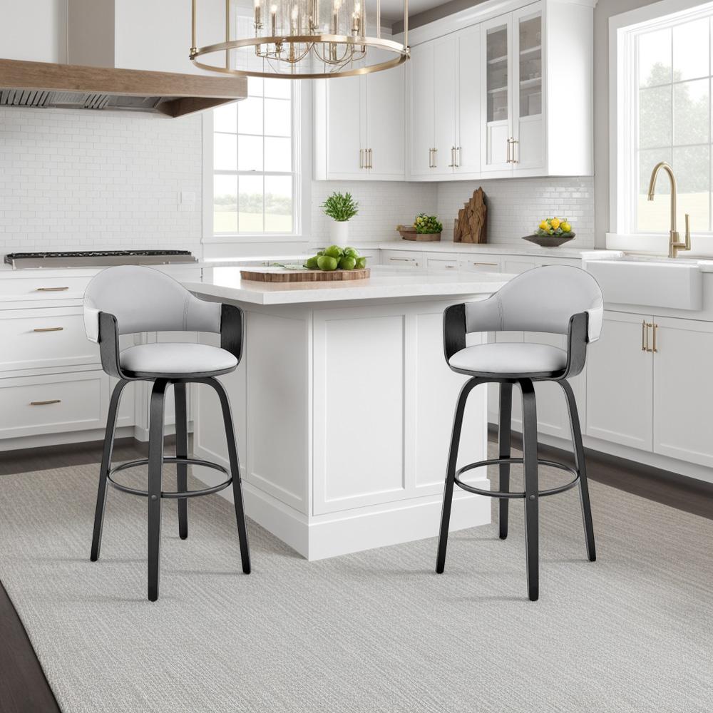 Armen Living - Daxton 26in Gray Faux Leather and Black Wood Bar Stool - LCDXBABLGR26 veiw 10