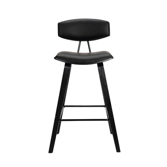 Armen Living - Fox 25.5in Counter Height Black Faux Leather and Black Wood Mid-Century Modern Bar Stool - LCFOBABLBL26 veiw 2