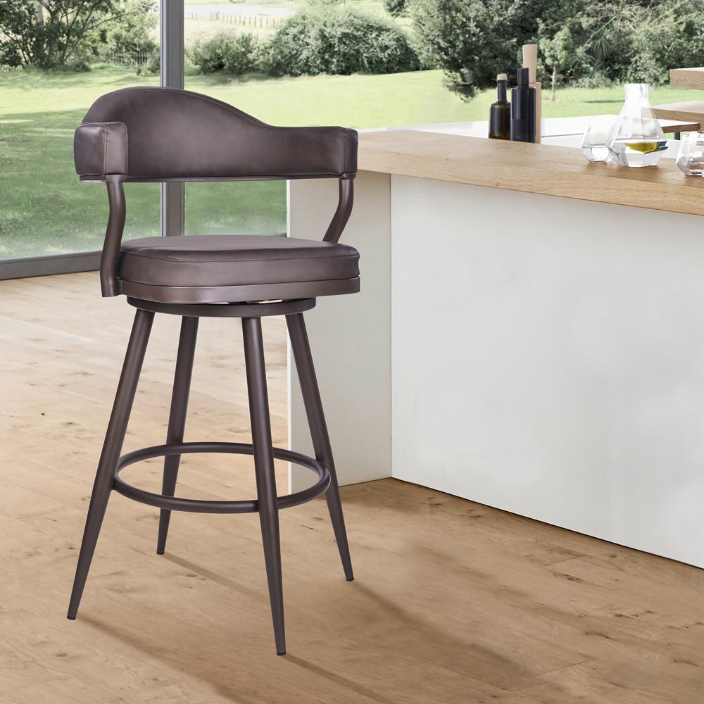 Armen Living - Justin 30in Bar Height Swivel Vintage Brown Faux Leather Bar Stool with Brown Metal Legs - LCJTBABRBR30 veiw 7