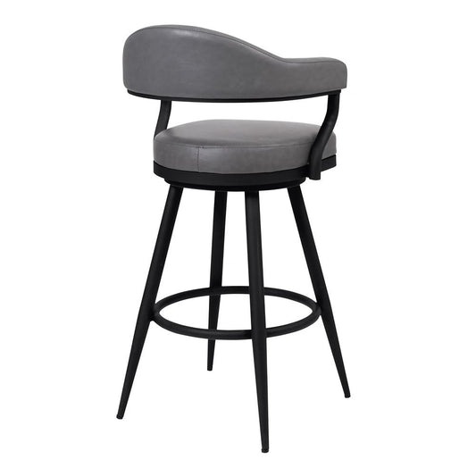 Armen Living - Justin 30in Bar Height Swivel Vintage Grey Faux Leather Bar Stool with Black Metal Legs - LCJTBABLVG30 veiw 2
