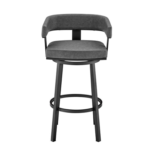Armen Living - Lorin 30in Bar Height Swivel Bar Stool in Black Finish and Gray Faux Leather - LCLRBAMBVG30 veiw 2