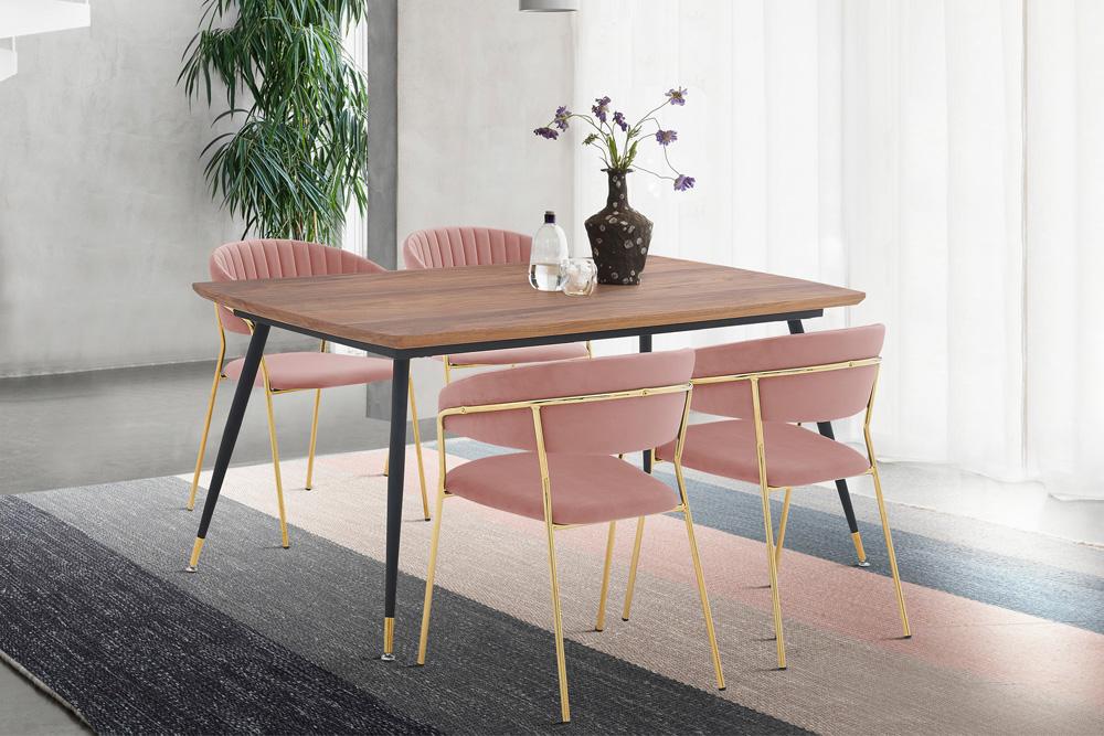 Armen Living - Messina and Nara Pink Velvet 5 Piece Rectangular Dining Set - SETMSDIPNK5F veiw 8