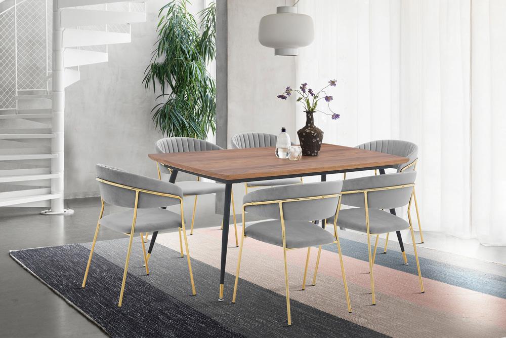 Armen Living - Messina and Nara Gray Velvet 7 Piece Rectangular Dining Set - SETMSDIGRY7F veiw 8