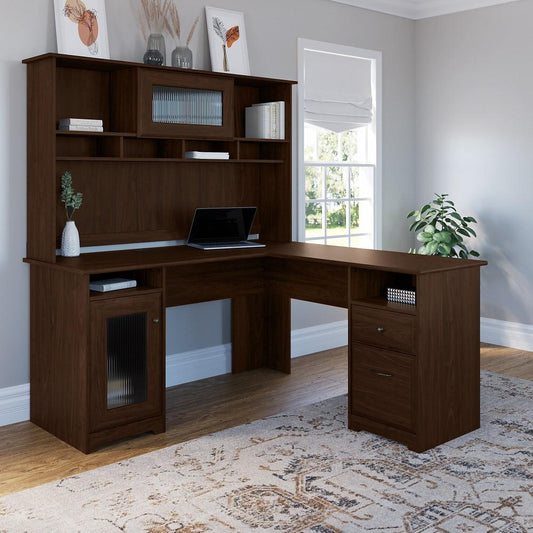 Bush Furniture - Cabot 60W L Shaped Computer Desk with Hutch in Modern Walnut - CAB001MW veiw 2