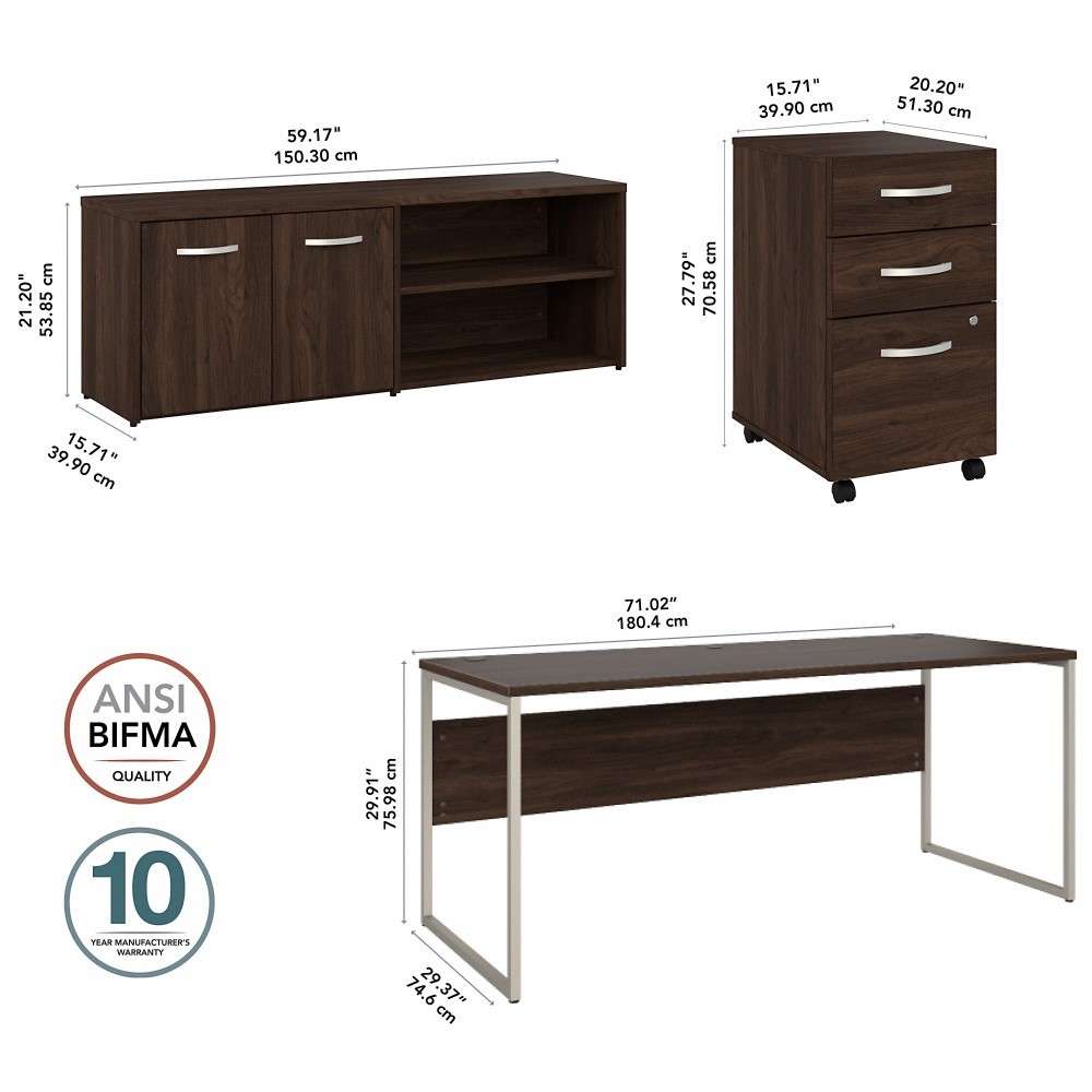 Bush Furniture - Hybrid 72W x 30D Computer Table Desk with Storage and Mobile File Cabinet in Black Walnut - HYB014BWSU veiw 7