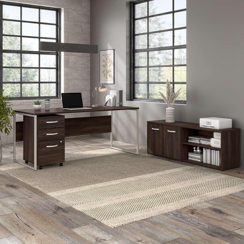 Bush Furniture - Hybrid Low Storage Cabinet with Doors and Shelves in Black Walnut - HYS160BW-Z veiw 8
